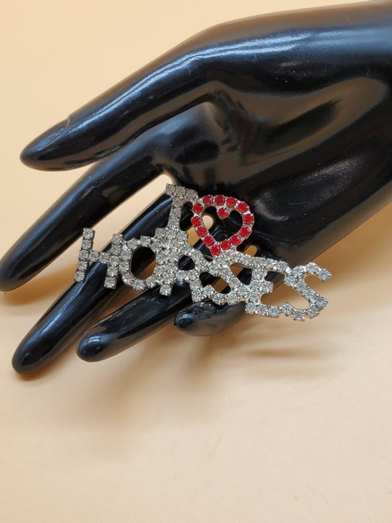 vintage clear and red rhinestone I Heart Horses br