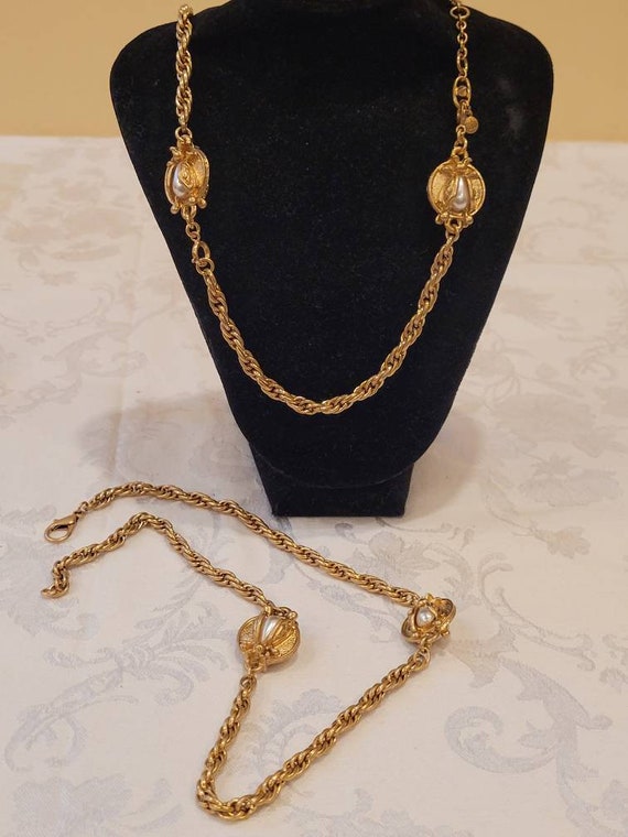 Cabi Gold Tone Faux Pearl Bee Necklace 