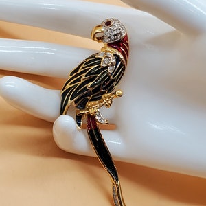 Vintage large enamel rhinestone parrot brooch