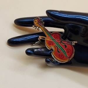 Vintage colorful violin cutout brooch