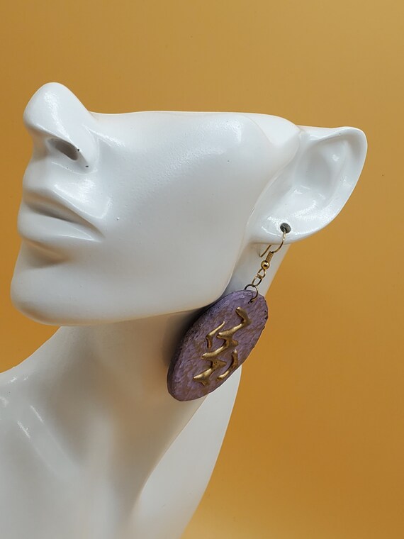 Vintage large purple paper mache disc earrings wi… - image 6