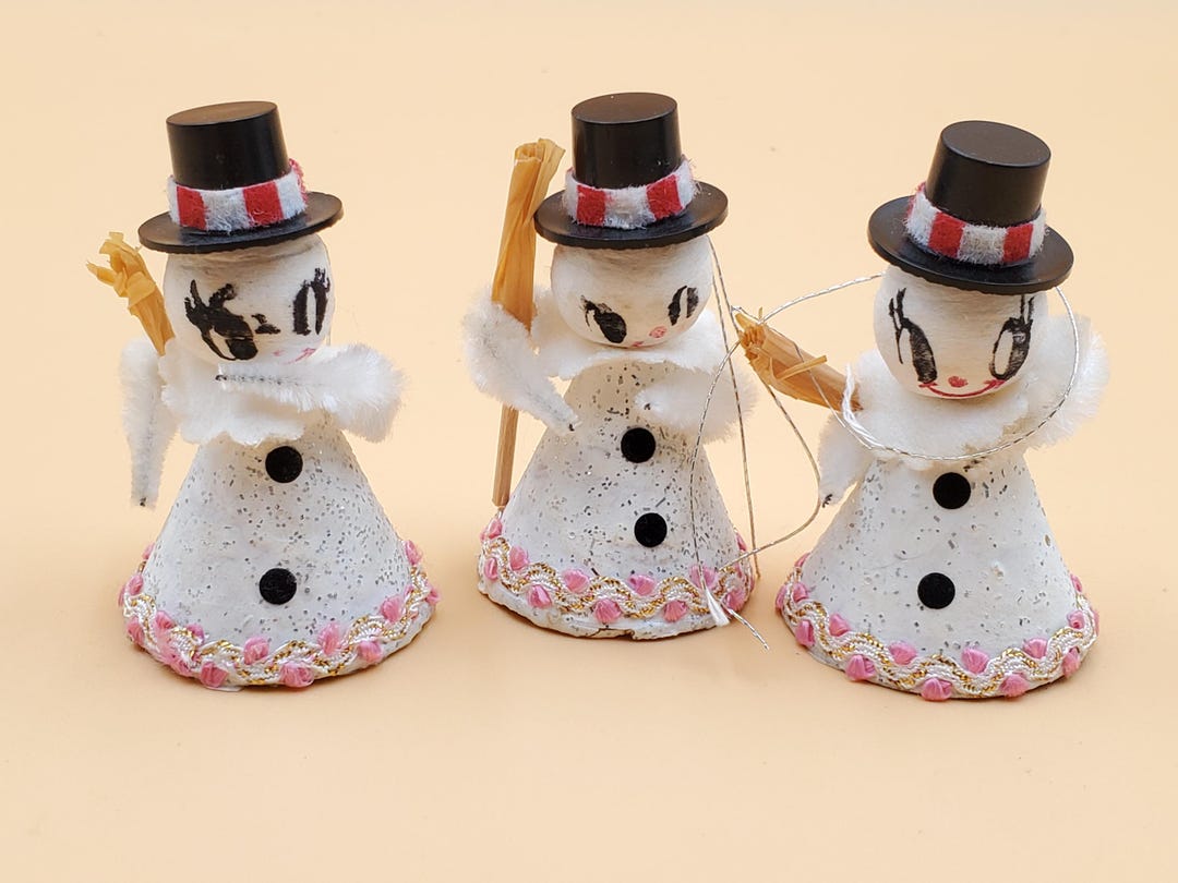 Vintage PUTZ Mica Style Snowman Decorations, Set of 3 - Etsy