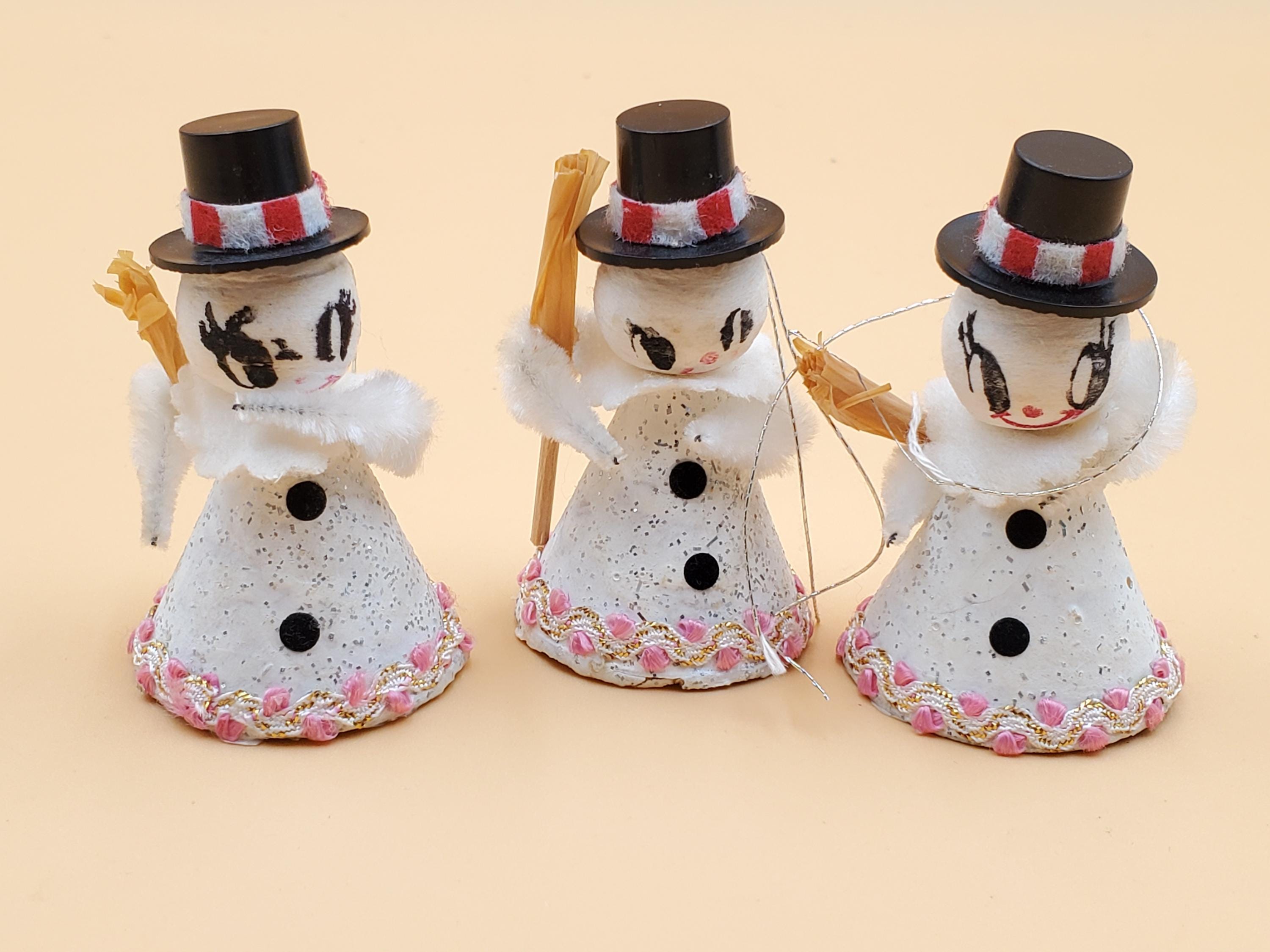 Vintage PUTZ Mica Style Snowman Decorations, Set of 3 - Etsy