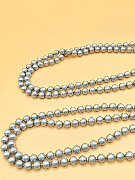 Vintage Extra Long silver bead ball chain necklace - image 8