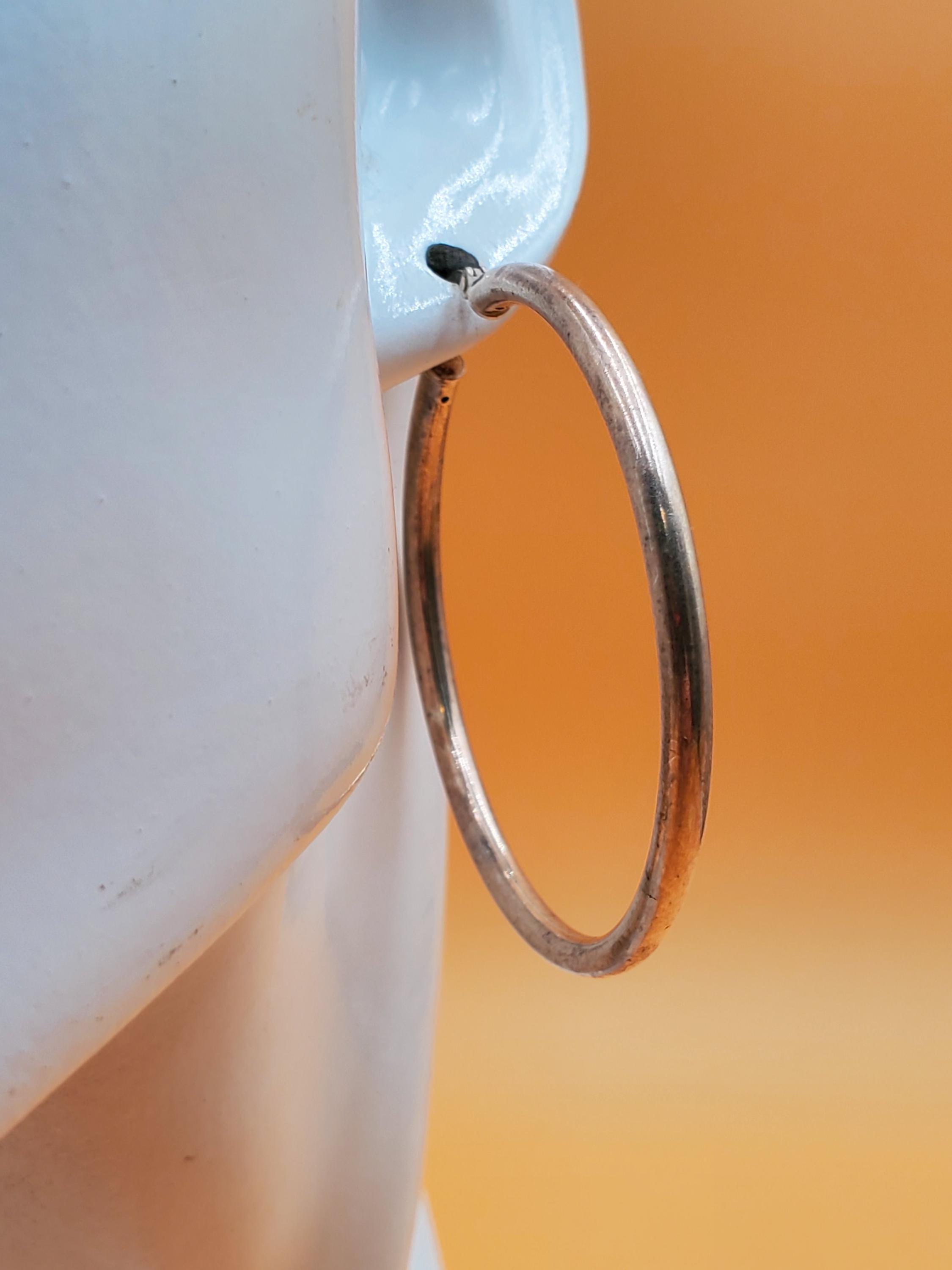 vintage large hollow tube sterling pierced hoop earrings