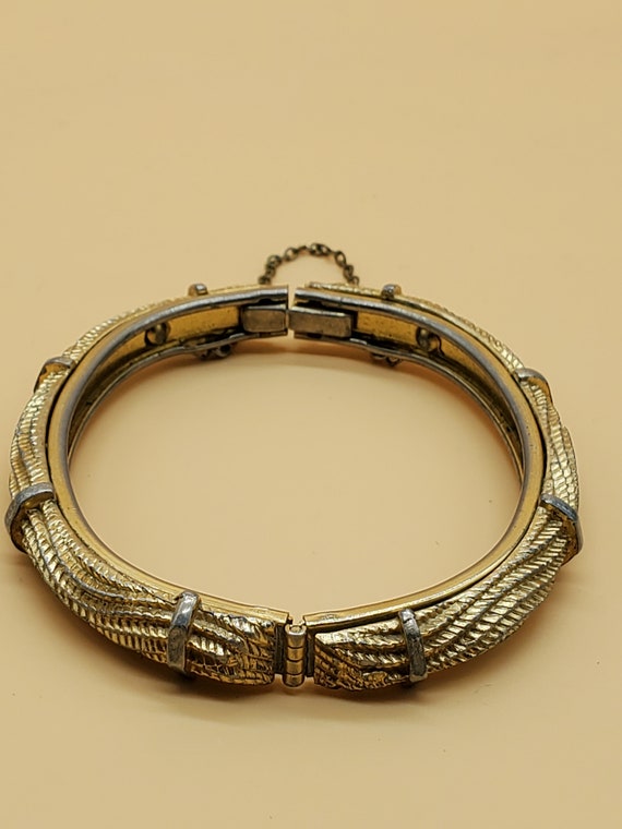 vintage textured gold tone hinged bracelet with s… - image 9