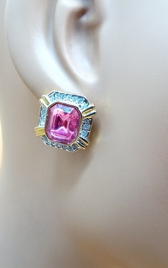 Vintage high end Pink and clear rhinestone earring