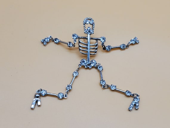 Vintage rhinestone skeleton brooch - image 1