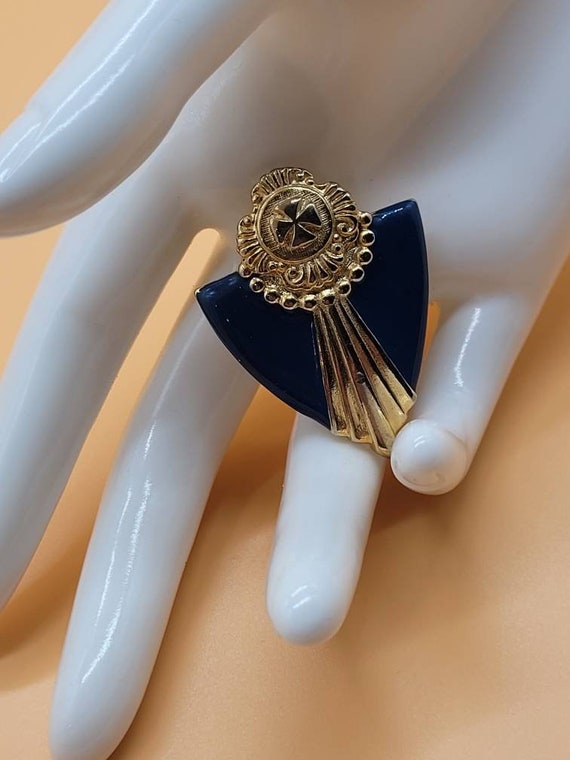 Vintage blue enamel shield with gold Maltese cros… - image 5