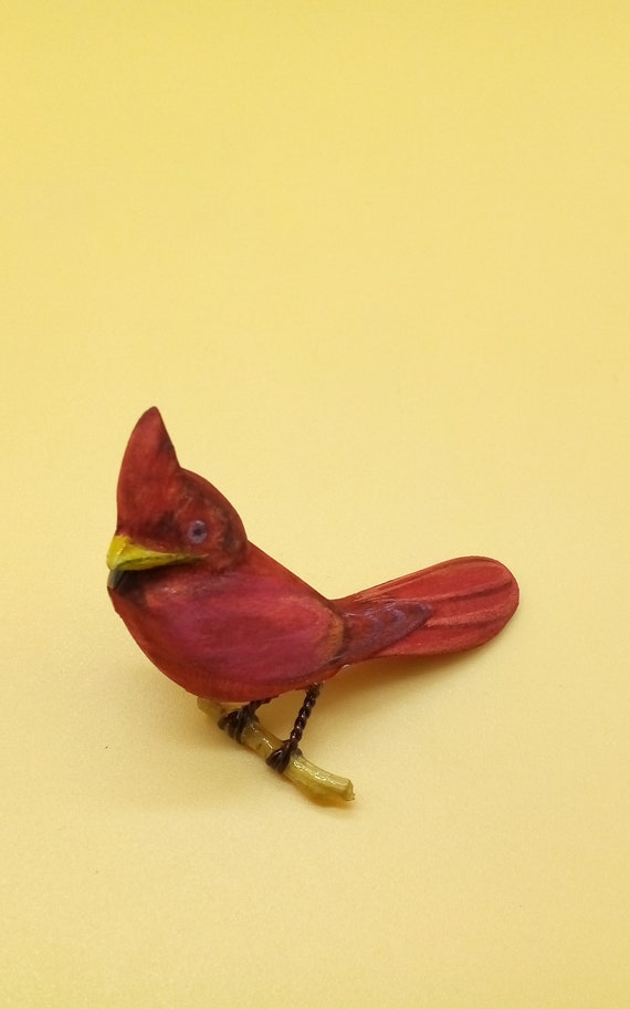 Vintage Takahashi style red Cardinal bird pin broo