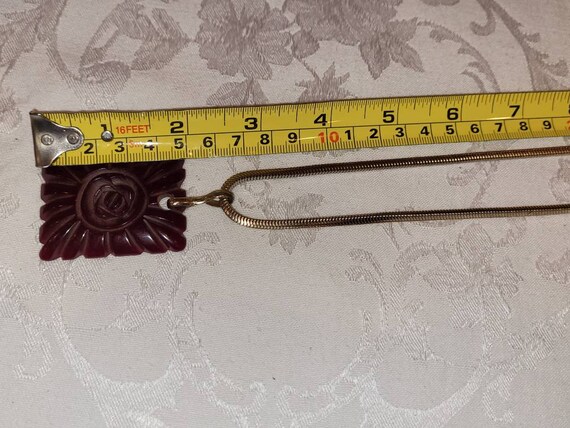 Vintage red carved Bakelite flower pendant - image 8