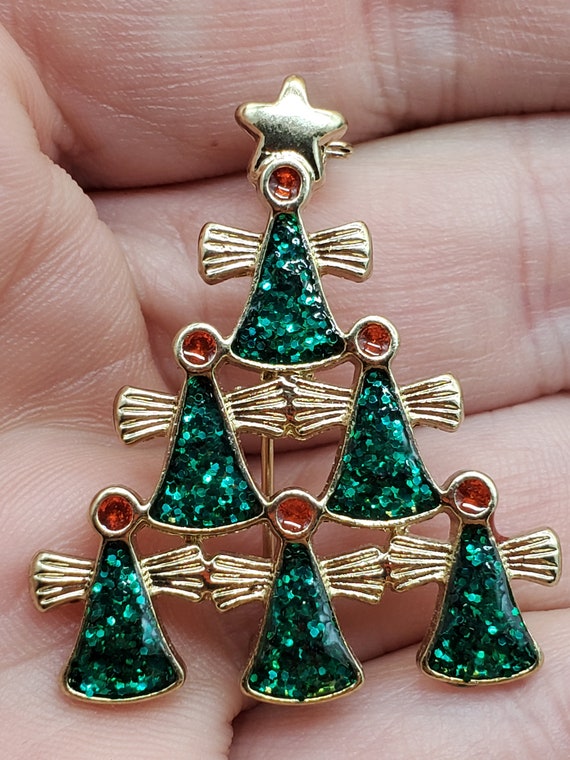 Vintage Angel pyramid Christmas tree brooch - image 8