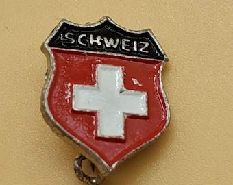 Vintage Switzerland Mini Pennant With Cross & Coat Of Arms