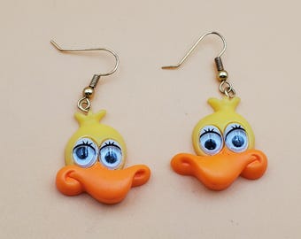vintage plastic googly eyes duck earrings
