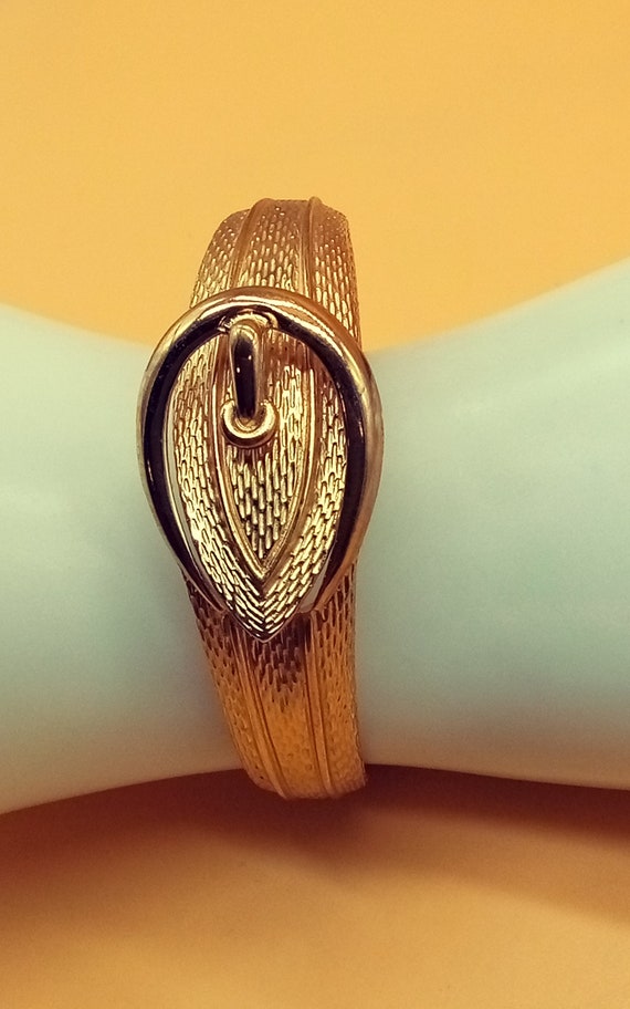 Vintage Avon textured gold tone belt buckle hinge… - image 8