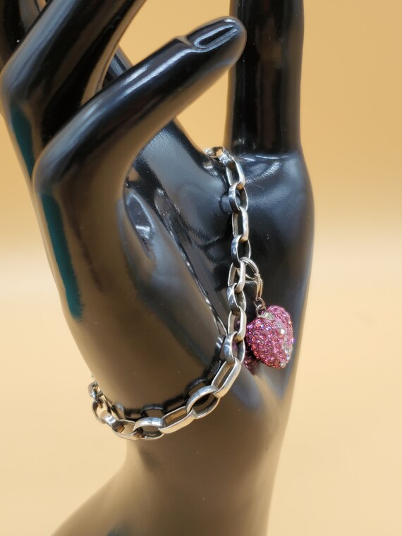 Vintage sterling charm bracelet with 925 pink cry… - image 3