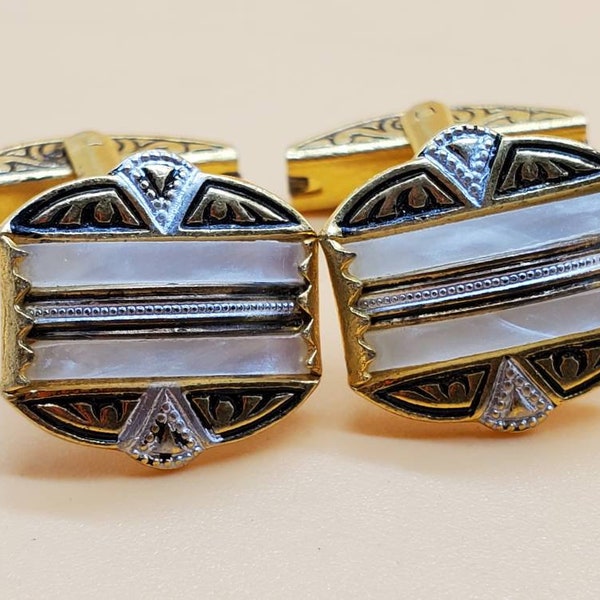 Vintage Damascene style MOP cufflinks