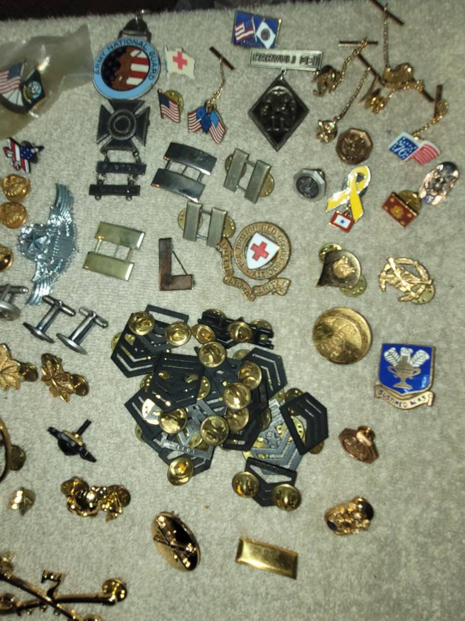 Vintage Military Pins Medals Awards, Lot of 114 Pieces of Military and