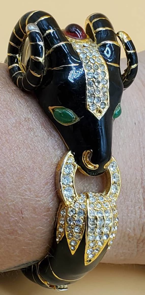 Vintage Ciner Jeweled Enamel ram's head bangle bra