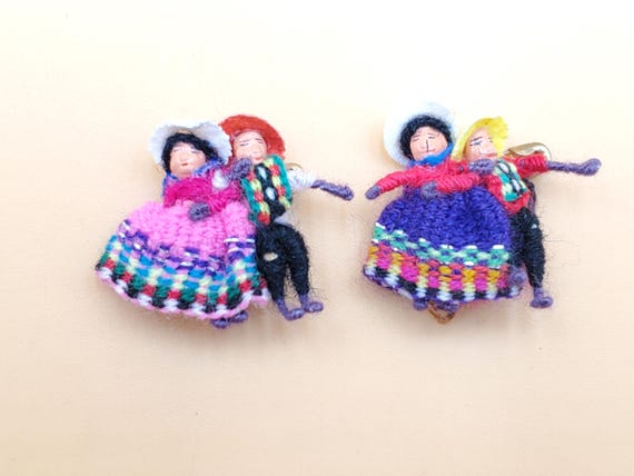 Vintage folk Art handmade man and woman pin, Guatemalan folk Art, Mexico Folk Art