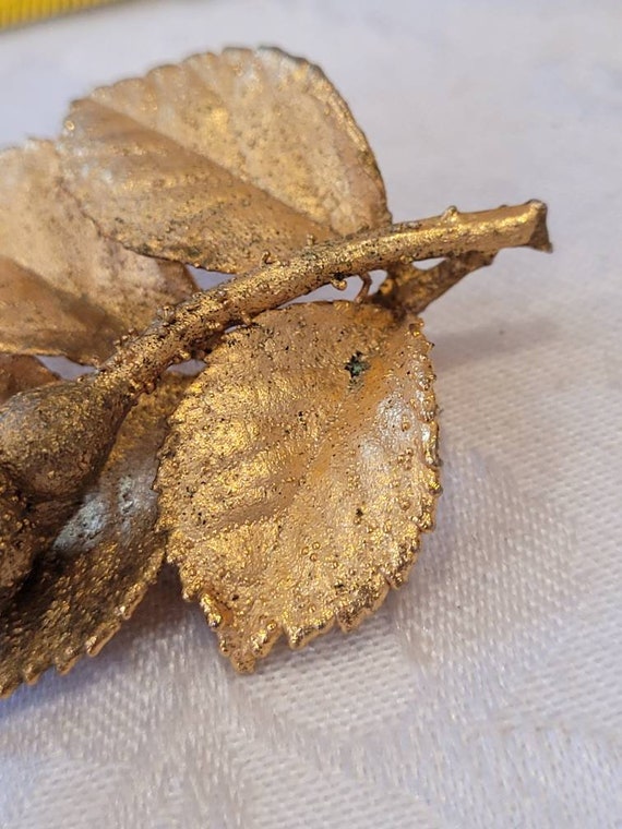 Vintage gold dipped natural rose bud with leaves … - image 8