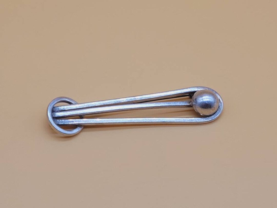 Broche Ancienne En Argent Art Déco - Forme Comète Avec émail Orange, Très Bon état
