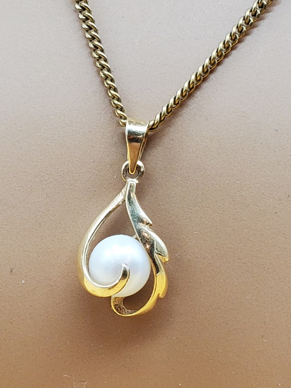 14k yellow gold cultured pearl pendant on 12kgf c… - image 1