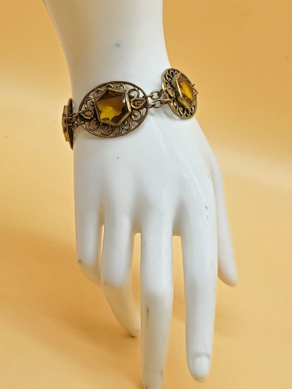 vintage Czech style citrine glass link bracelet