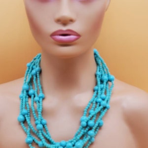 Vintage faux turquoise beaded multi strand necklace