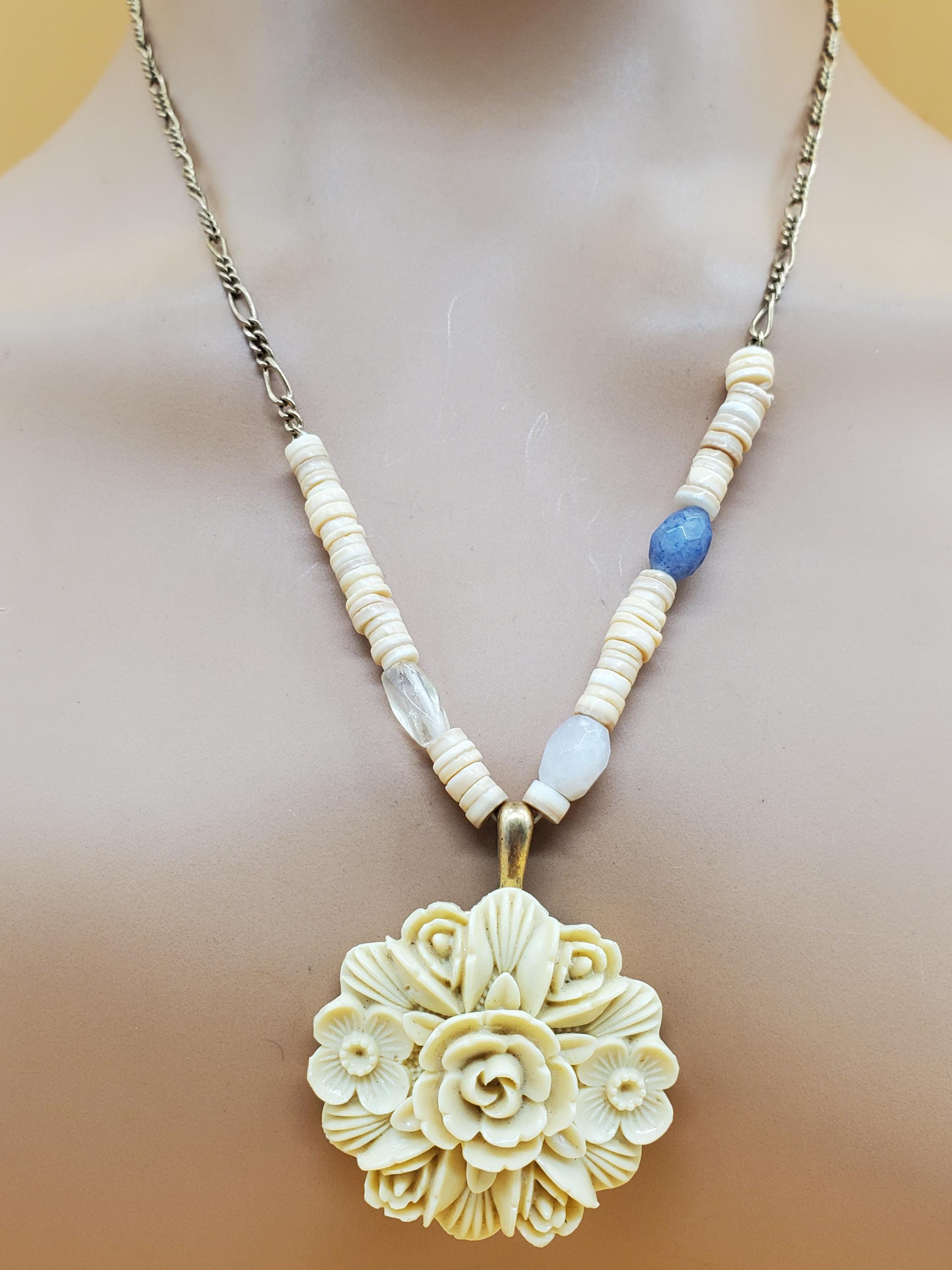 Vintage Lucky Brand Flower Pendant Beaded Chain Necklace - Etsy