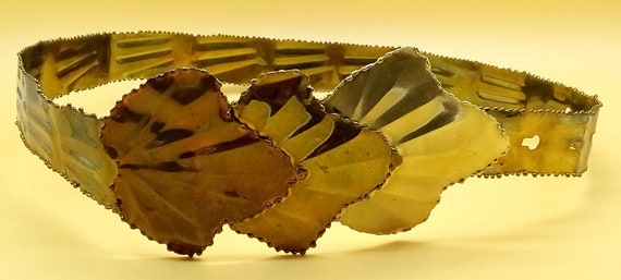 Vintage Mixed Metal Hammered Brutalist Leaf Front Belt - Etsy display picture 1