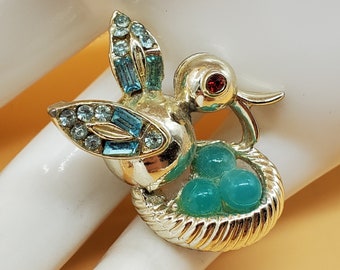 ヴィンテージ リスナー ラインストーン 鳥の巣と卵のブローチ - Etsy 日本
