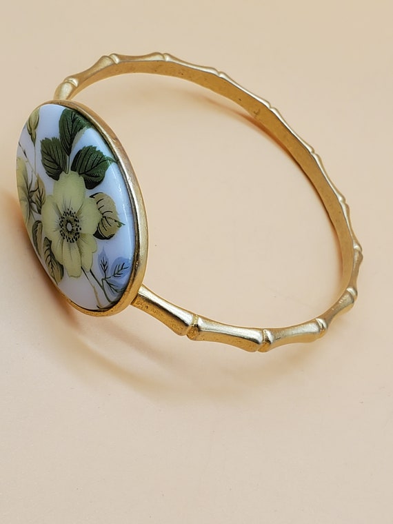 Vintage David Aubrey Porcelain flower bangle brac… - image 9