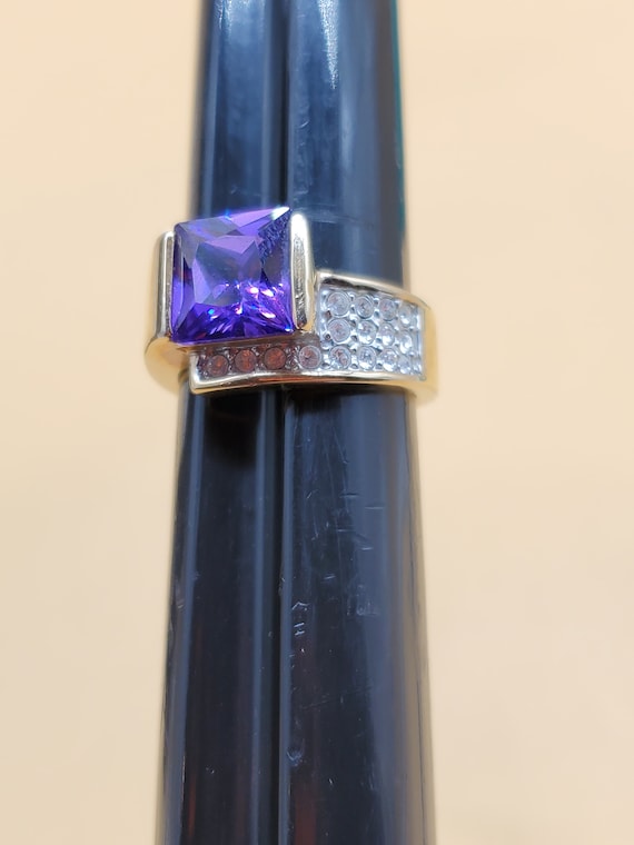 Vintage Purple crystal CZ gold plated cocktail rin