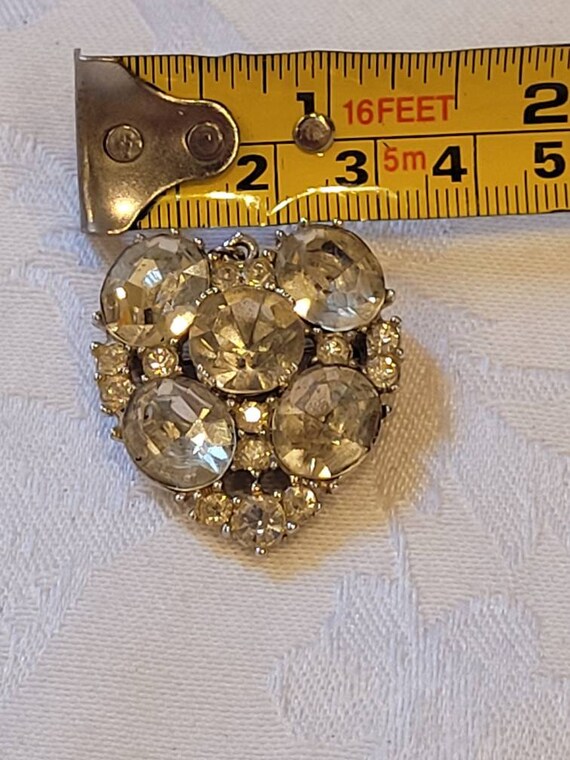 Vintage BOGOFF clear rhinestone heart brooch pend… - image 5
