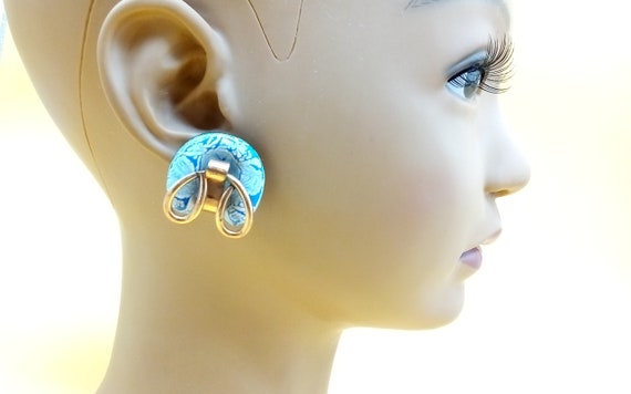 Vintage Matisse copper enamel clip on earrings - image 7
