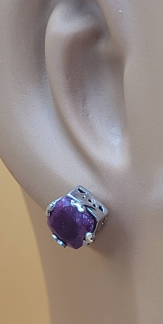 Sterling silver Princess cut style Ruby earrings - image 9