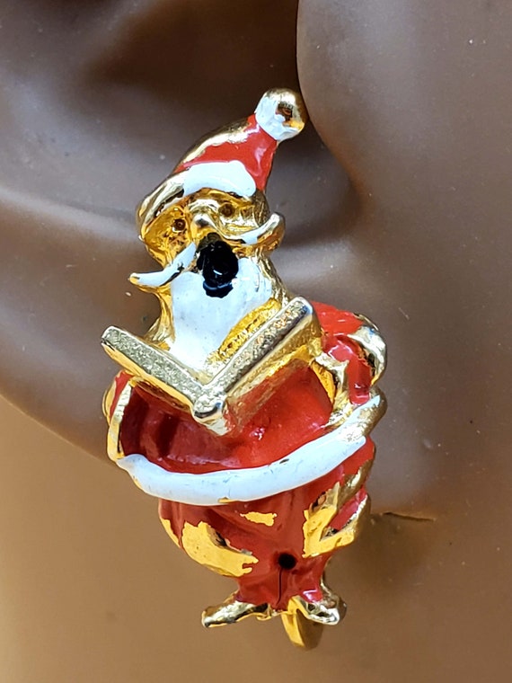 Vintage enamel Santa Claus clip on earrings