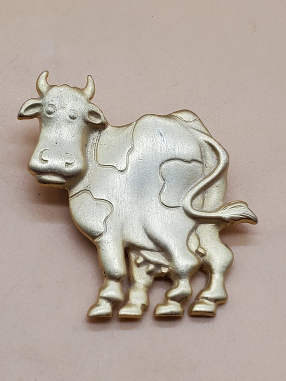 Vintage JJ Gold Tone Cow Brooch Etsy