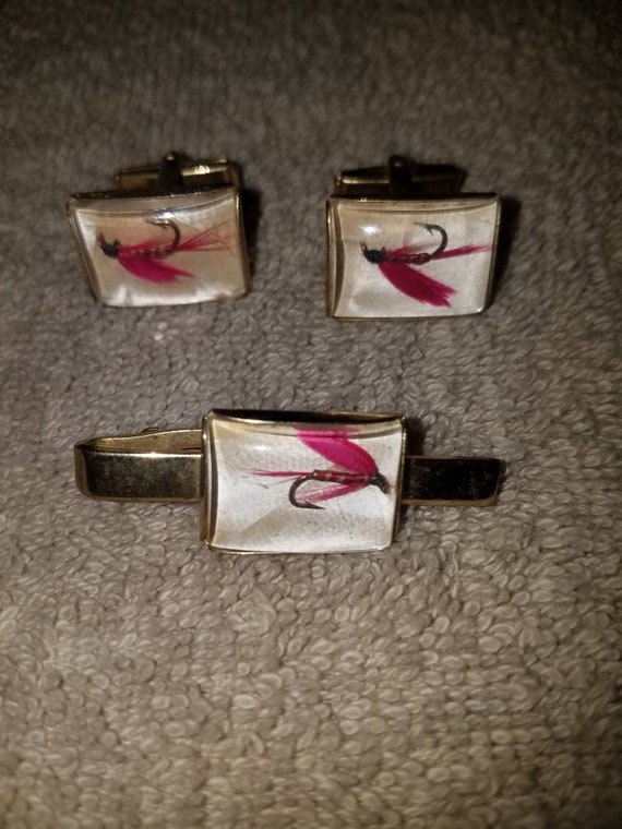 Vintage Pioneer Fly Fishing Lure Cufflinks and Tie Clip Set -  Canada