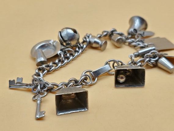 Vintage loaded silver tone charm bracelet - image 5