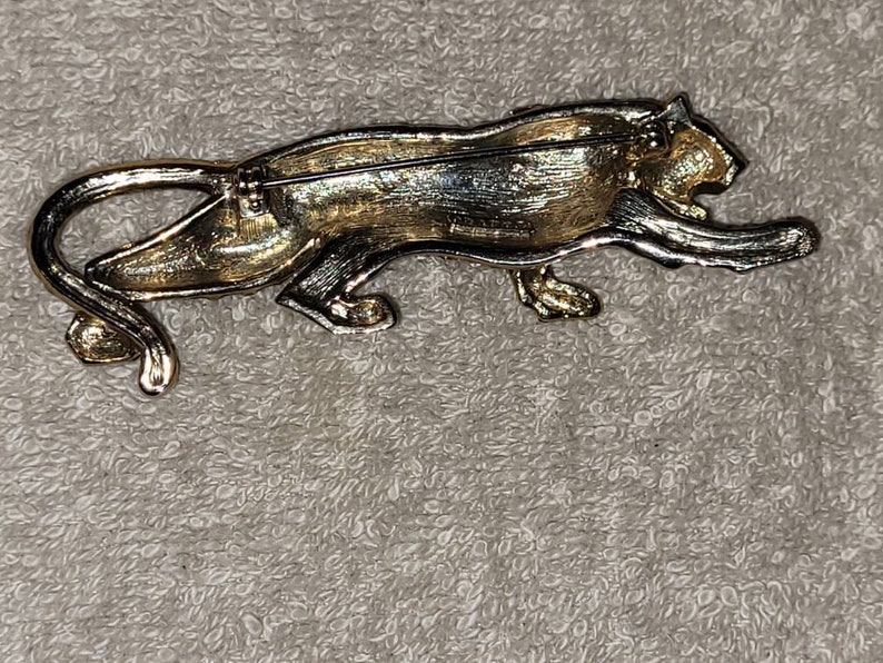 Vintage signed CRAFT enamel rhinestone tiger brooch