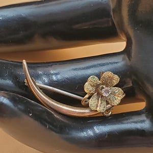 antique gold filled crescent moon with flower pin brooch