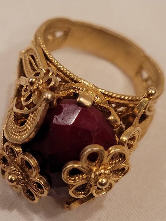 Vintage DGS sterling Vermeil filigree Ruby ring
