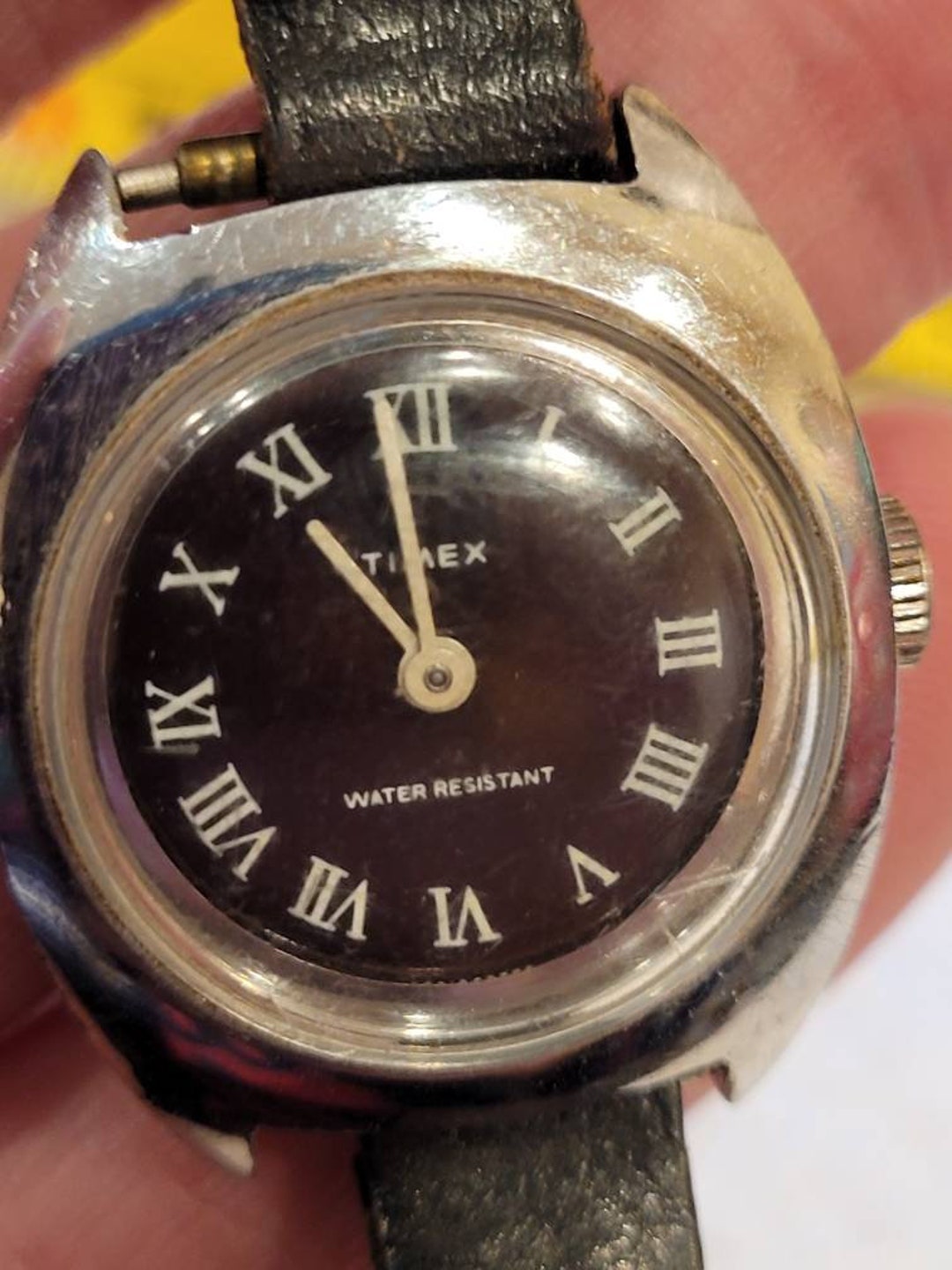 Vintage Timex Water Resistant Black Face Wind up Watch