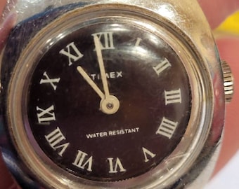 Vintage Timex Water Resistant Black Face Wind up Watch