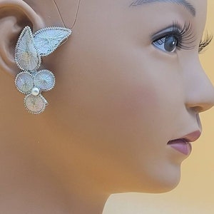 Vintage W Germany silver Filigree wire work woven leaves clip on earrings