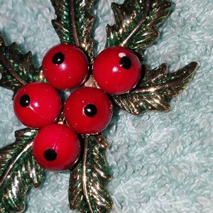 RARE Monet Holly berry leaves brooch
