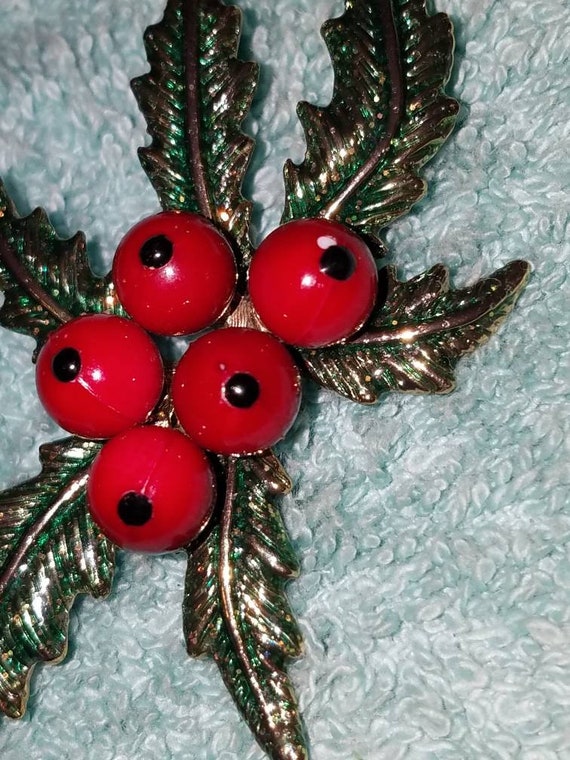 RARE Monet Holly berry leaves brooch