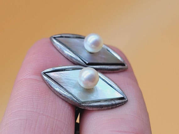 Vintage SILVER mother of pearl  cultured pearl to… - image 9